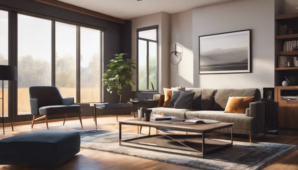 Een lege woonkamer met financiële stress en verantwoordelijkheid.