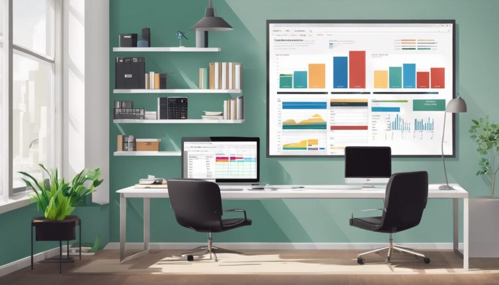 Een goed georganiseerde Excel-spreadsheet toont maandelijkse uitgaven op een kantoorbureau.