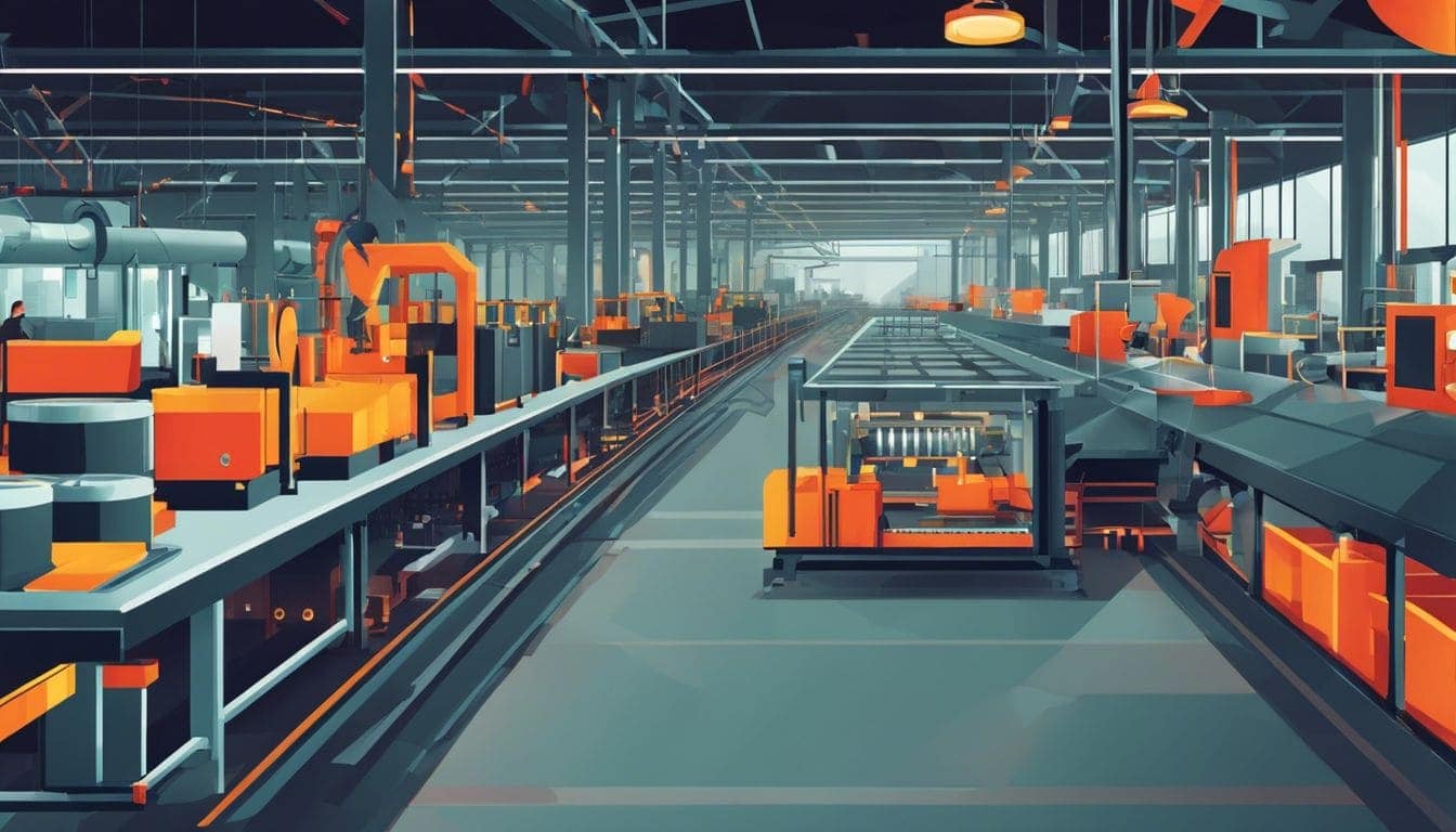 Een productielijn in een fabriek met variabele kosten door fluctuerende productieniveaus. Een productielijn in een fabriek met variabele kosten door fluctuerende productieniveaus.