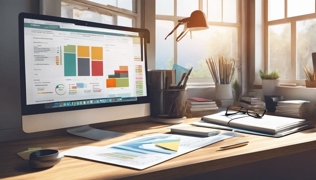 Een netjes ingerichte bureau met rekeningen, facturen en huishoudbudgetspreadsheets. Een netjes ingerichte bureau met rekeningen, facturen en huishoudbudgetspreadsheets.