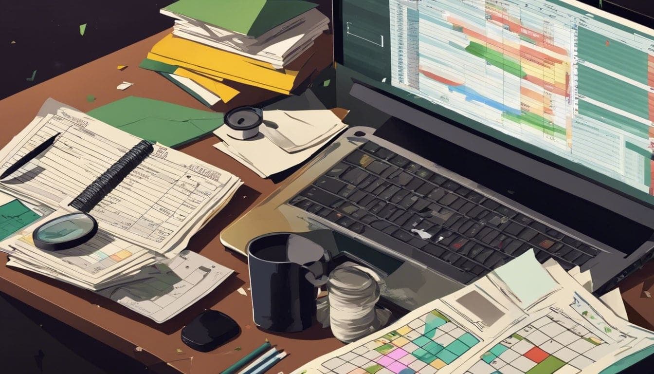 Een versleten laptop toont een Excel-spreadsheet met uitgaven voor kleding en huishoudelijke artikelen. Een versleten laptop toont een Excel-spreadsheet met uitgaven voor kleding en huishoudelijke artikelen.