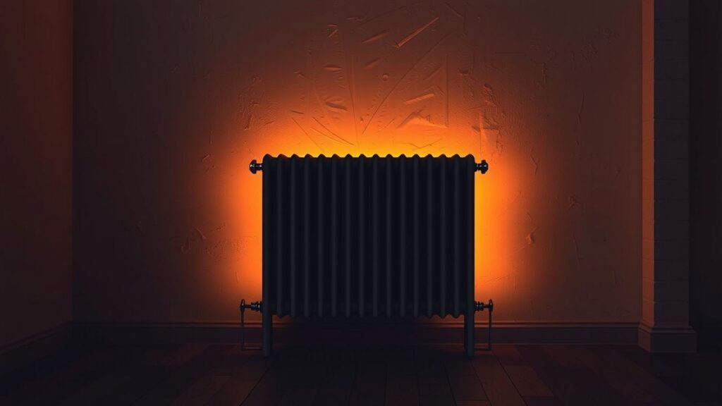 Een radiator met reflecterende folie voor energiebesparing in een koele kamer.