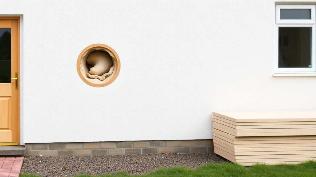 Het huis wordt geïsoleerd door het inspuiten van muurisolatie in de buitenmuren.