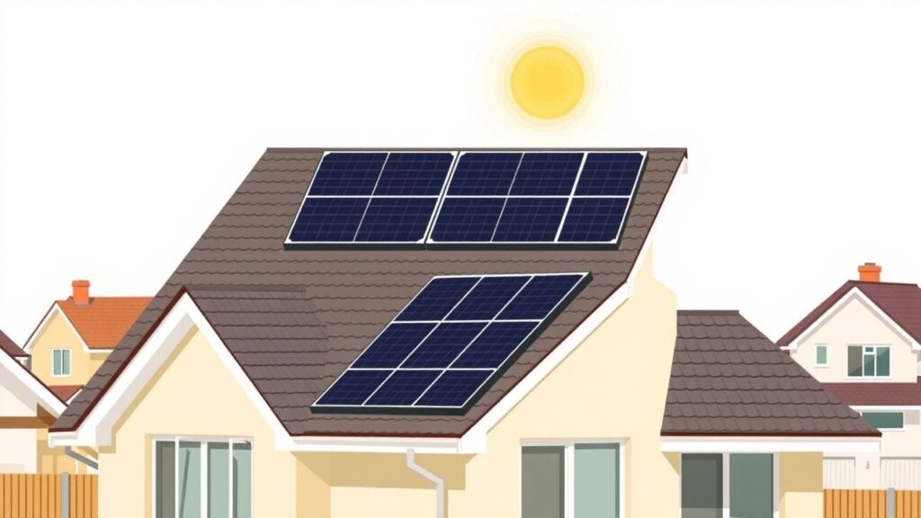 Een zonnepaneelinstallatie op een huis in een buitenwijk.