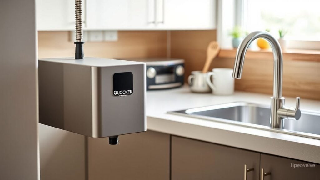 Een modern keuken met een geïnstalleerd Quooker systeem.