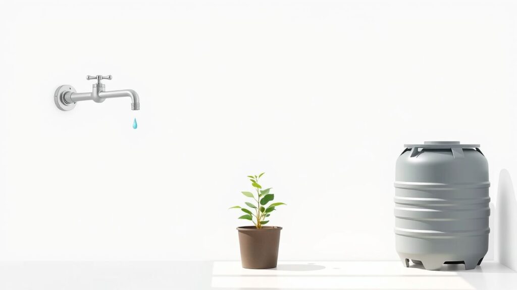 Een eco-vriendelijke set-up voor waterbesparing in huis.