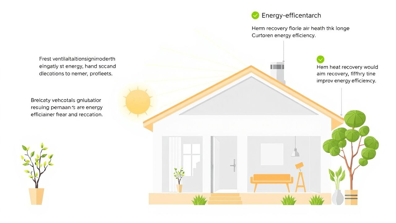 Een modern, energiezuinig huis met nadruk op ventilatie en warmteterugwinning. Een modern, energiezuinig huis met nadruk op ventilatie en warmteterugwinning.