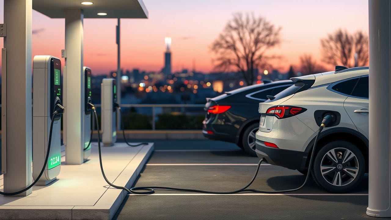 Een lege laadstation met elektrische voertuigen in de stad. Een lege laadstation met elektrische voertuigen in de stad.