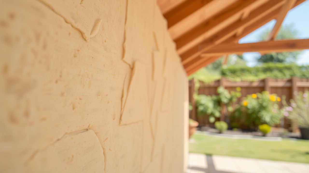 Een close-up van geïsoleerde huiswand met tuin op achtergrond. Een close-up van geïsoleerde huiswand met tuin op achtergrond.