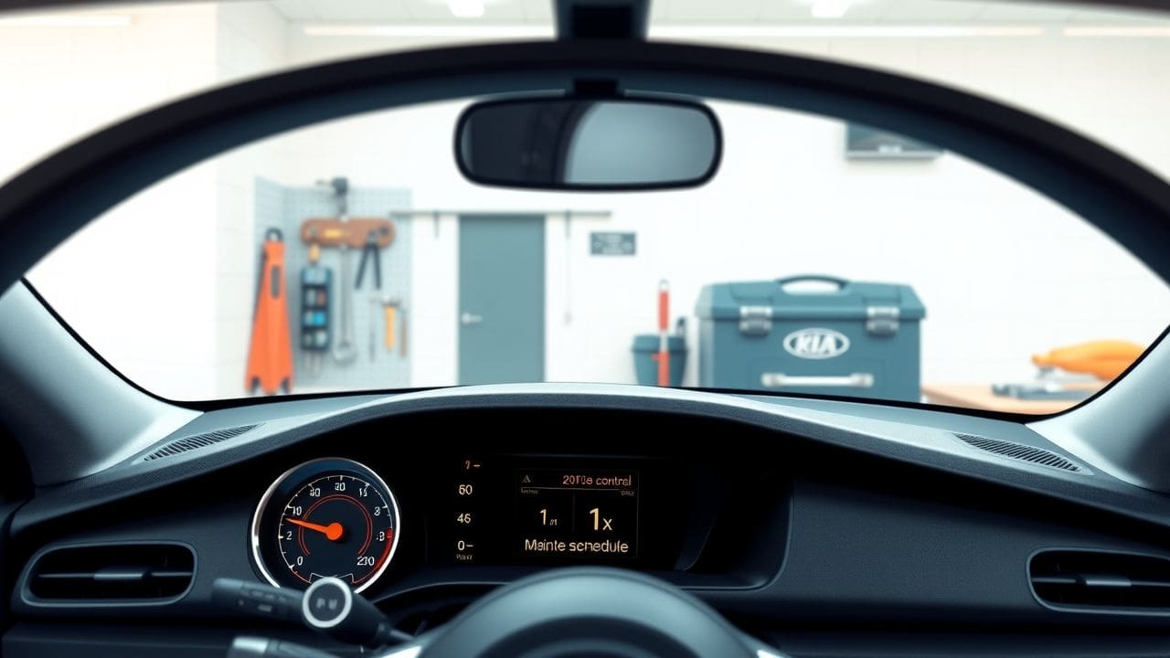 Een moderne auto in een goed verlichte garage met gereedschap. Een moderne auto in een goed verlichte garage met gereedschap.