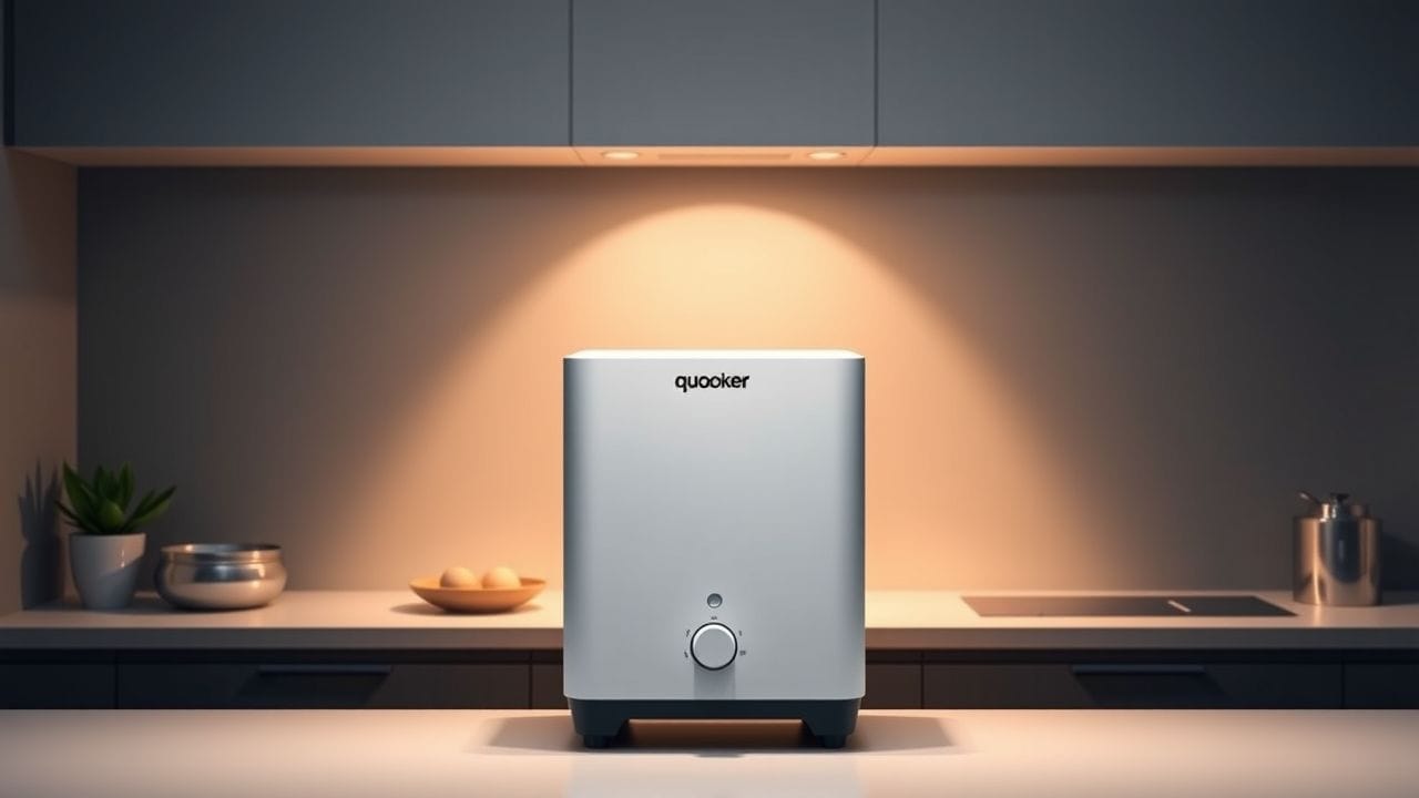 Een Quooker-systeem in een moderne keuken met strak design. Een Quooker-systeem in een moderne keuken met strak design.