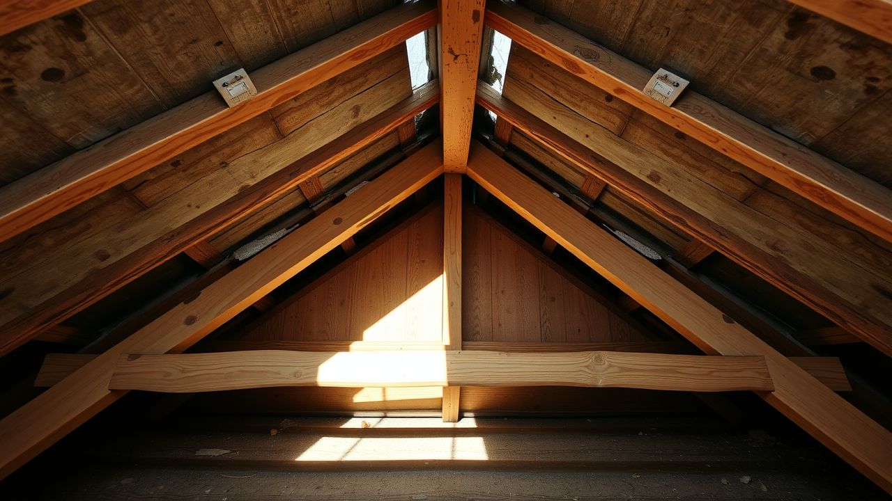 Een oude zolder met zichtbare isolatieproblemen en energie-ineffici&euml;ntie.